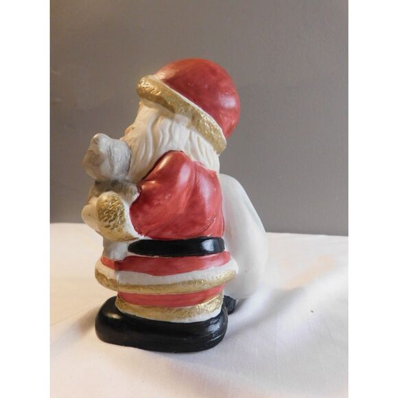 Santa Claus Vintage Painted Ceramic Figure Electric Lighted 6" W/Christmas Bear - Picture 6 of 9